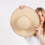 Wholesale two Woven Straw Sun Hat One Fits Most Adjustable Drawstring Hat Brim W