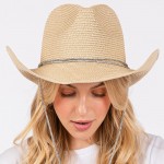 Wholesale convertible Straw Cowboy Panama Hat Rhinestone Studded Hat Band Chin S