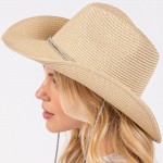 Wholesale convertible Straw Cowboy Panama Hat Rhinestone Studded Hat Band Chin S
