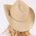 Wholesale convertible Straw Cowboy Panama Hat Rhinestone Studded Hat Band Chin S