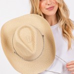 Wholesale convertible Straw Cowboy Panama Hat Rhinestone Studded Hat Band Chin S