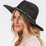 Wholesale brim Sun Hat Chain Link Mixed Frayed Fabric Band One Fits Most Adjust
