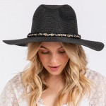 Wholesale brim Sun Hat Chain Link Mixed Frayed Fabric Band One Fits Most Adjust
