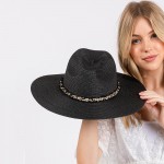 Wholesale brim Sun Hat Chain Link Mixed Frayed Fabric Band One Fits Most Adjust