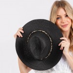 Wholesale brim Sun Hat Chain Link Mixed Frayed Fabric Band One Fits Most Adjust