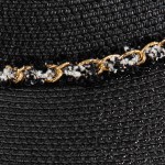 Wholesale brim Sun Hat Chain Link Mixed Frayed Fabric Band One Fits Most Adjust