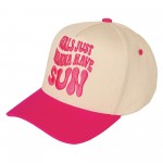 TCM0011HOTPINK
"Girls Just Wanna Have Sun" Embroidered Two Tone Baseball Cap

- One Size Fits Most
- Snap Back Closure
- 100% Cotton

