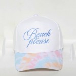"Beach Please" Embroidered Baseball Cap With Tie Dye Print Bill 

- One Size Fits Most
- Snap Back Closure
- 100% Cotton