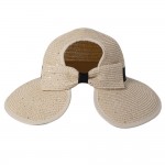 Wholesale straw Messy Bun Sun Hat Sequins Bow Detail One Fits Most Tangle Free V