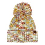 C.C HTE0137
Multi Color Cable Pom Beanie 

- 65% Recycled Polyester / 20% Acrylic / 10% Nylon / 5% Wool 
- One Size Fits Most 