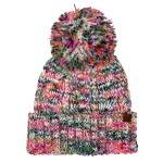 C.C HTE0137
Multi Color Cable Pom Beanie 

- 65% Recycled Polyester / 20% Acrylic / 10% Nylon / 5% Wool 
- One Size Fits Most 
