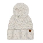 C.C HTE0143
Criss-Cross Pattern Yarn Pom Beanie.

- 66% Recycled Polyester / 24%Acrylic / 5% Nylon / 5% Wool 
- One Size