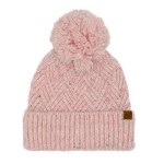 C.C HTE0143
Criss-Cross Pattern Yarn Pom Beanie.

- 66% Recycled Polyester / 24%Acrylic / 5% Nylon / 5% Wool 
- One Size