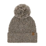 C.C HTE0143
Criss-Cross Pattern Yarn Pom Beanie.

- 66% Recycled Polyester / 24%Acrylic / 5% Nylon / 5% Wool 
- One Size