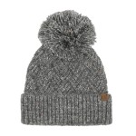 C.C HTE0143
Criss-Cross Pattern Yarn Pom Beanie.

- 66% Recycled Polyester / 24%Acrylic / 5% Nylon / 5% Wool 
- One Size