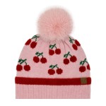 C.C HTE0161 
Cherry Pom Beanie.

- 47% Rayon, 31% Polyester, 22% Nylon  
- One Size
