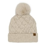 C.C HTE0173
Leaf Pattern Faux Fur Pom Beanie 

- 60% Recycled Polyester / 40% Polyester 
- One Size Fits Most