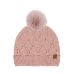 C.C HTE0173
Leaf Pattern Faux Fur Pom Beanie 

- 60% Recycled Polyester / 40% Polyester 
- One Size Fits Most
