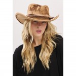 Wholesale rustic Cowgirl Fedora Hat Feather Distressed Fabric Band Versatile Sha