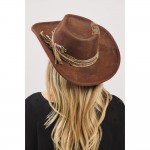 Wholesale rustic Cowgirl Fedora Hat Feather Distressed Fabric Band Versatile Sha