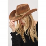 Wholesale rustic Cowgirl Fedora Hat Distressed Fabric Band Versatile Shapeable O