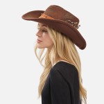 Wholesale rustic Cowgirl Fedora Hat Distressed Fabric Braided Suede Band Versati