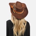 Wholesale rustic Cowgirl Fedora Hat Distressed Fabric Braided Suede Band Versati