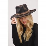 Wholesale rustic Cowgirl Fedora Hat Feather Distressed Fabric Band Versatile Sha