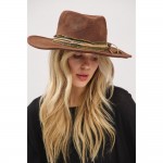 Wholesale rustic Cowgirl Fedora Hat Distressed Fabric Suede Band Versatile Shape