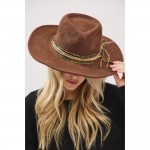 Wholesale rustic Cowgirl Fedora Hat Distressed Fabric Suede Band Versatile Shape
