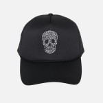 Rhinestone Skeleton Face Trucker Hat 

- One Size Fits Most
- Snap Back Closure
- 100% Polyester 