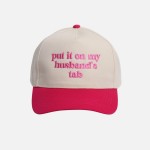 "put it on my husband's tab" Embroidered Two Tone Baseball Cap

- One Size Fits Most
- Snap Back Closure
- 100% Cotton