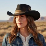Wholesale rustic Cowgirl Fedora Hat Distressed Fabric Wood Beaded Band Versatile