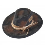 Wholesale rustic Cowgirl Fedora Hat Distressed Fabric Wood Beaded Band Versatile