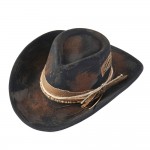 Wholesale rustic Cowgirl Fedora Hat Distressed Fabric Wood Beaded Band Versatile