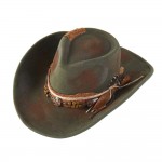 Wholesale rustic Cowgirl Fedora Hat Distressed Fabric Wood Beaded Band Versatile