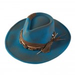 Wholesale rustic Cowgirl Fedora Hat Distressed Fabric Wood Beaded Band Versatile