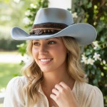 Wholesale rustic Cowgirl Fedora Hat Distressed Fabric Beaded Suede Band Versatil