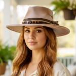 Wholesale rustic Cowgirl Fedora Hat Distressed Fabric Wood Beaded Band Versatile