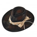Wholesale rustic Cowgirl Fedora Hat Distressed Fabric Beaded Band Versatile Shap
