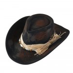 Wholesale rustic Cowgirl Fedora Hat Distressed Fabric Beaded Band Versatile Shap