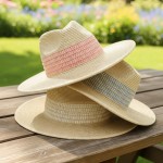 Wholesale striped Woven Straw Fedora One Paper Polyester