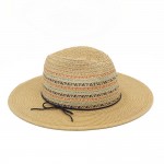 Wholesale multi Color Woven Straw Fedora Vegan Leather Band One Paper Polyester