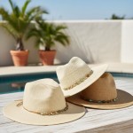 Wholesale straw Fedora Turquoise Stone Band One Paper Polyester