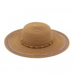 Wholesale straw Sun Hat Striped Tinsel Detail Beaded Chain Link Band One Paper P