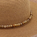 Wholesale straw Sun Hat Striped Tinsel Detail Beaded Chain Link Band One Paper P