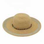 Wholesale straw Sun Hat Striped Tinsel Detail Beaded Chain Link Band One Paper P
