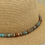 Wholesale straw Sun Hat Striped Tinsel Detail Beaded Chain Link Band One Paper P