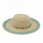Wholesale straw Sun Hat Striped Tinsel Detail Beaded Chain Link Band One Paper P
