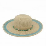 Wholesale straw Sun Hat Striped Tinsel Detail Beaded Chain Link Band One Paper P